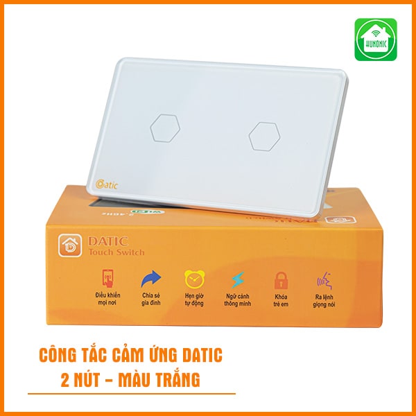 Công Tắc Cảm Ứng wifi Datic – 2 Nút Màu Trắng (Công suất 500W)