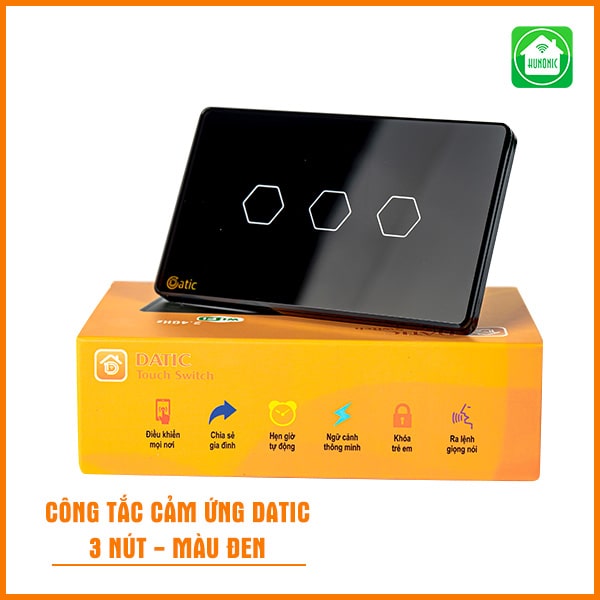 Công Tắc Cảm Ứng Wifi Datic – 3 Nút Màu Đen (Công suất 500W)