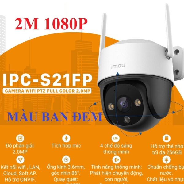 Camera WIFI ngoài trời IMOU S21FP có màu ban đêm, xoay 360 độ